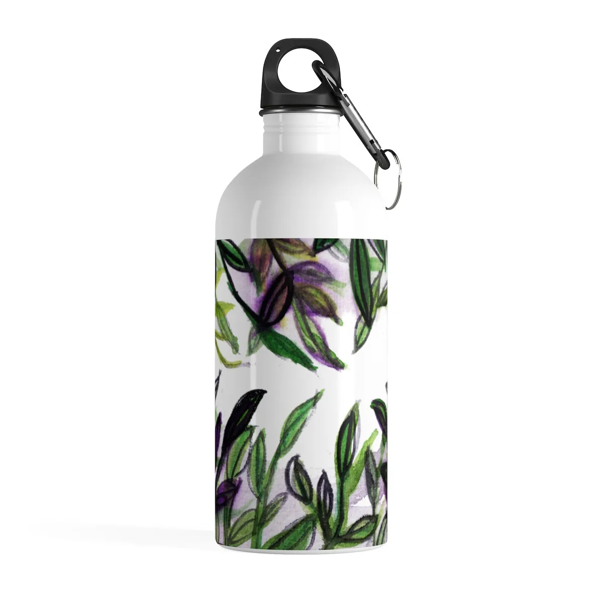 Green Tropical 14 oz Water Bottle, Purple Leaves Print Stainless Steel Large Water Bottle - Made in USA