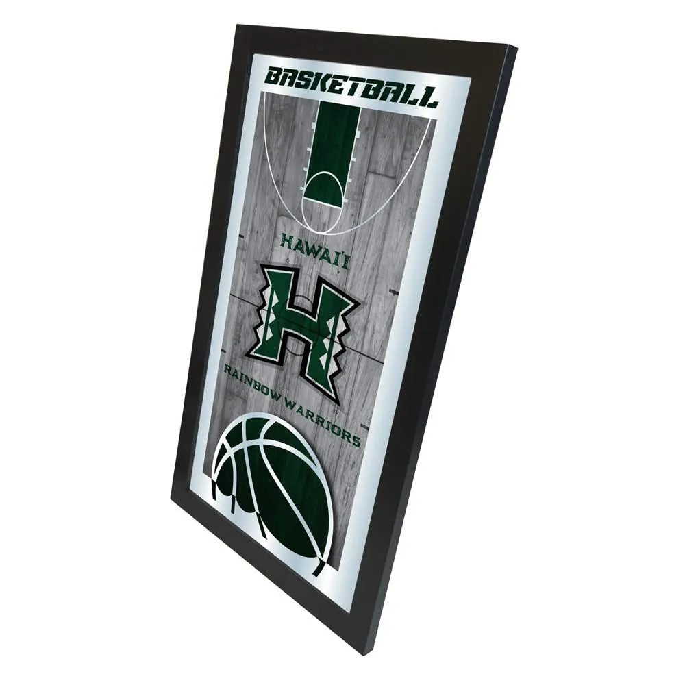 Hawaii Warriors HBS Green Basketball Framed Hanging Glass Wall Mirror (26"x15")