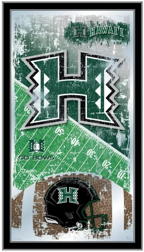 Hawaii Warriors HBS Green Football Framed Hanging Glass Wall Mirror (26"x15")