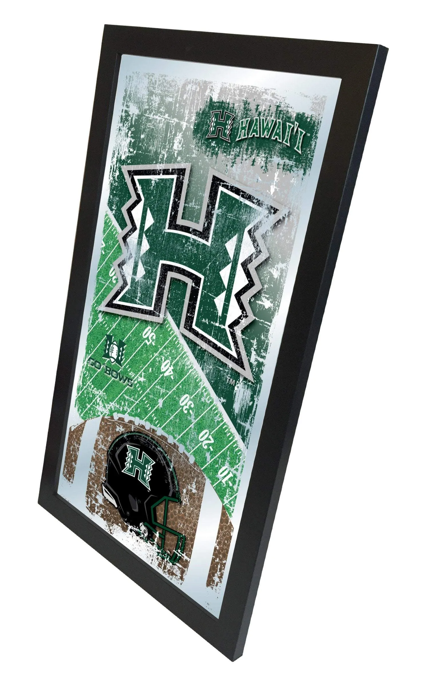 Hawaii Warriors HBS Green Football Framed Hanging Glass Wall Mirror (26"x15")