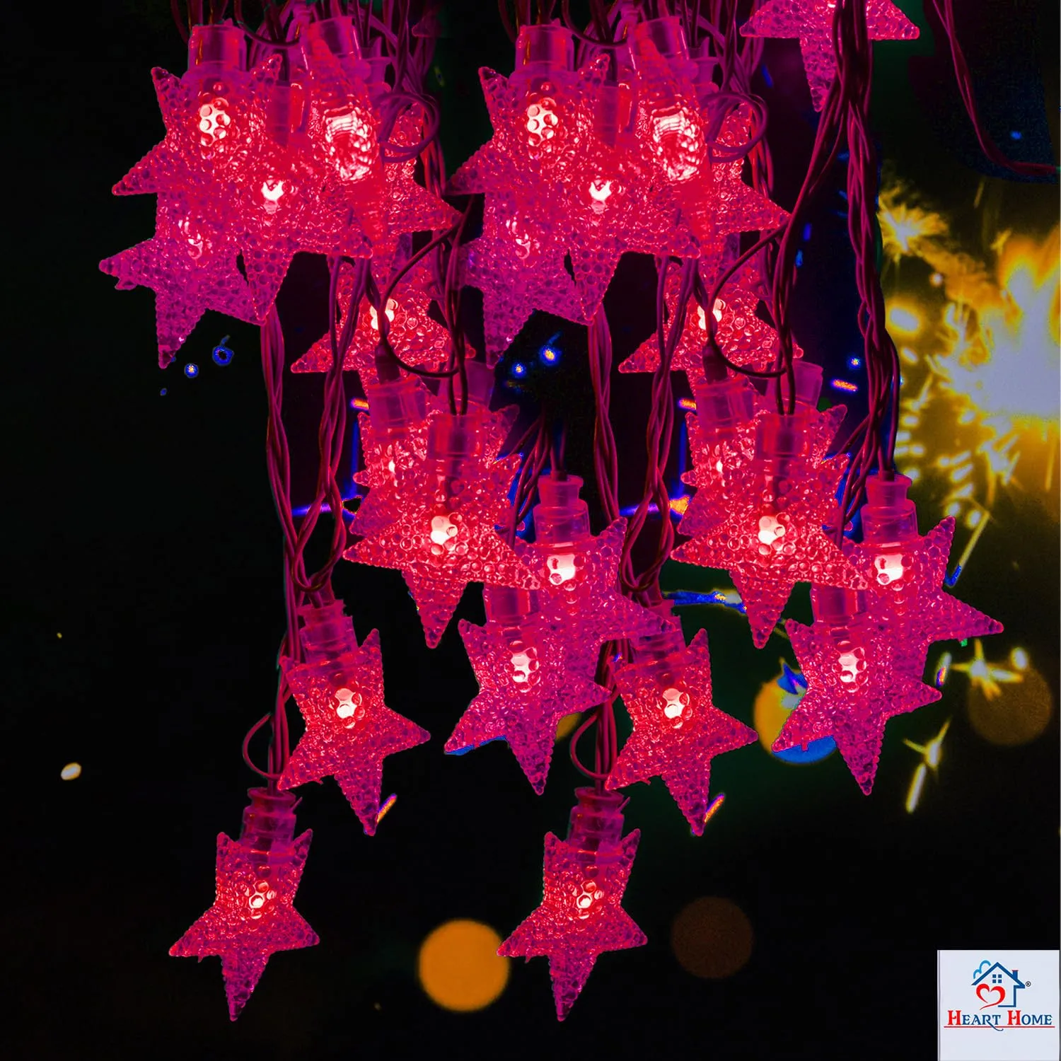 Heart Home Diwali Lights | 20 Stars Fairy Lights for Diwali | Christmas | Home Decoration | Indoor & outdoor | Diwali Lights for Decoration | Chota Star | Red