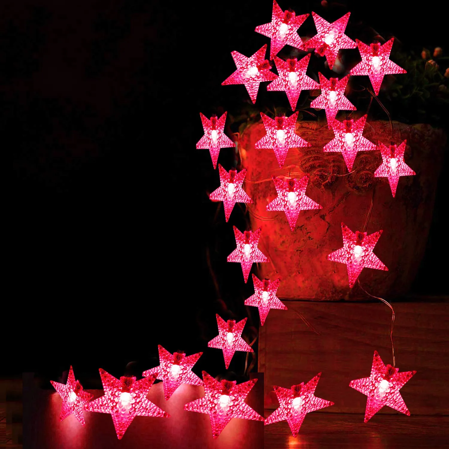 Heart Home Diwali Lights | 20 Stars Fairy Lights for Diwali | Christmas | Home Decoration | Indoor & outdoor | Diwali Lights for Decoration | Chota Star | Red