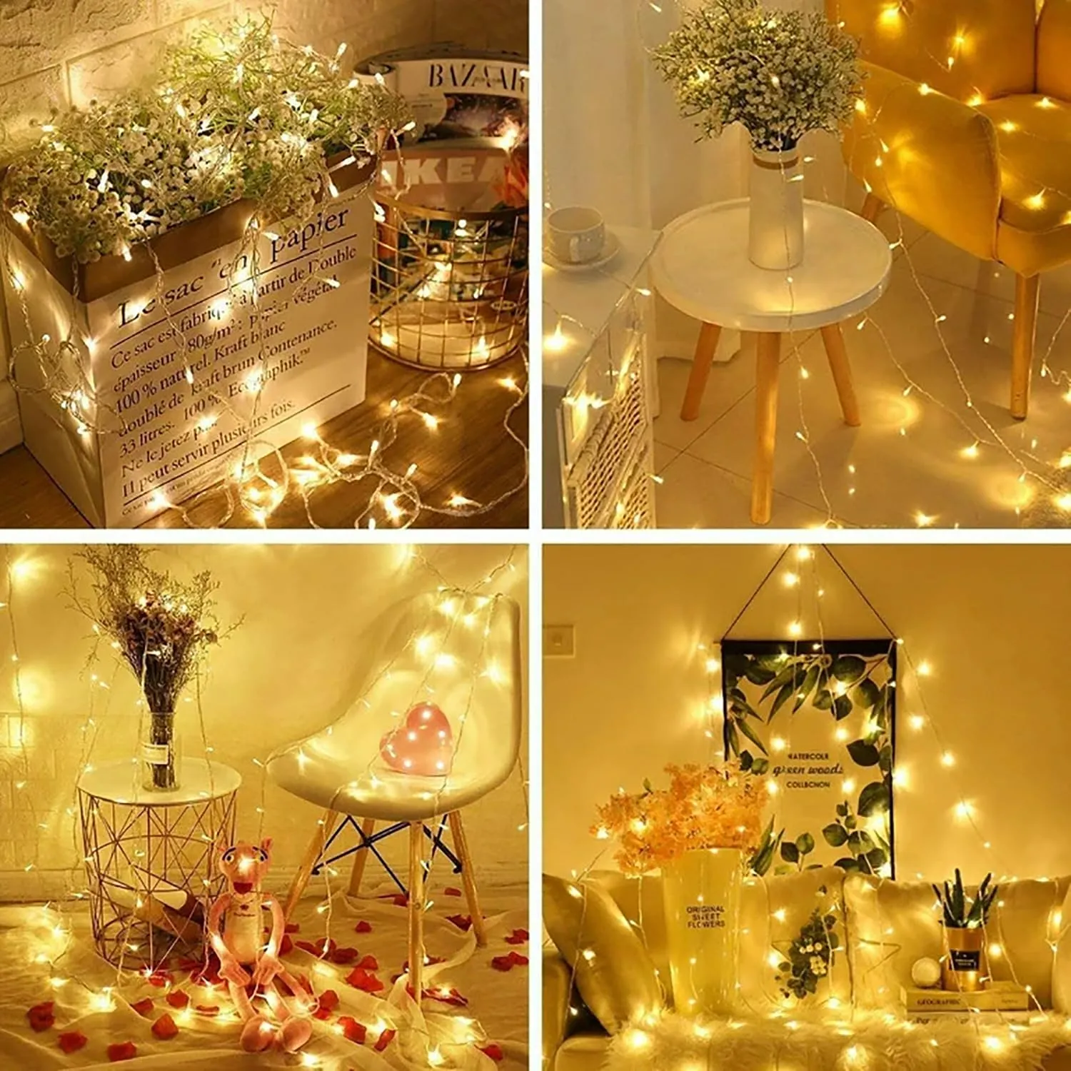 Heart Home LED String Lights | Diwali Rice Lights | Christmas Home Decoration Lights | Serial Bulbs String Lights | Lights for Décoration | 15 MTR | Warm White