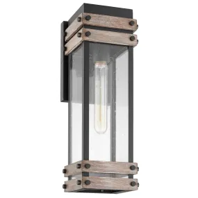 Homestead 1-Light Wall Lantern in Black & Wood