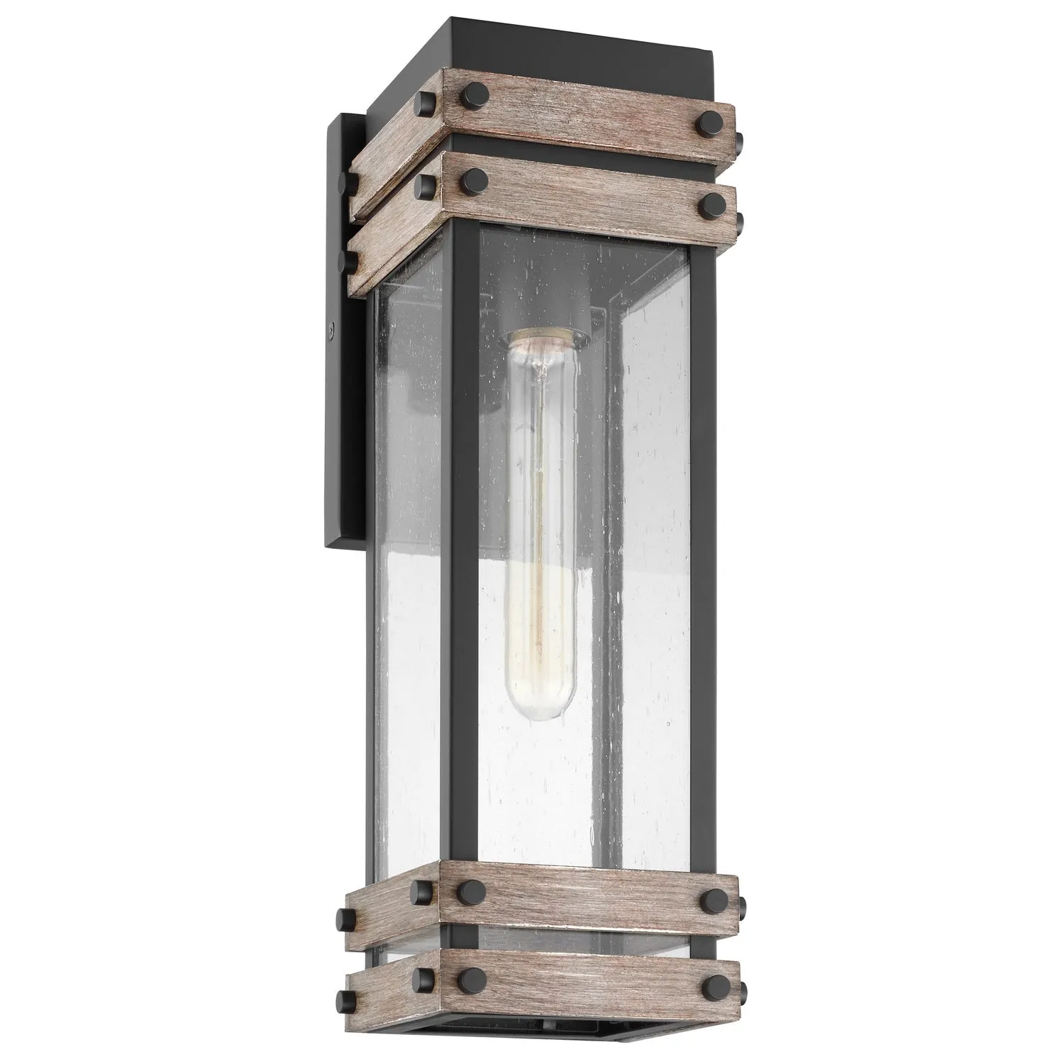 Homestead 1-Light Wall Lantern in Black & Wood