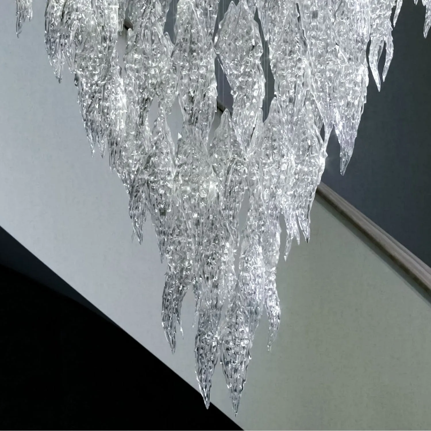 Icy Frosted Leaves Glass Chandelier