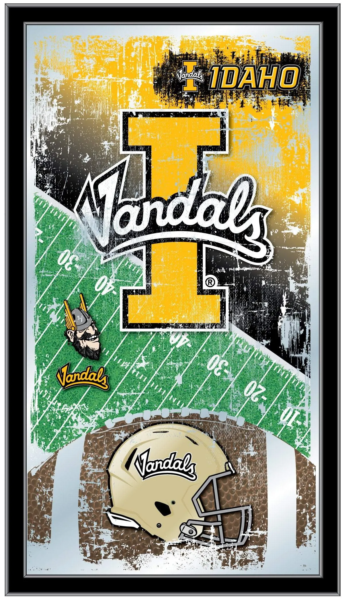 Idaho Vandals HBS Black Football Framed Hanging Glass Wall Mirror (26"x15")