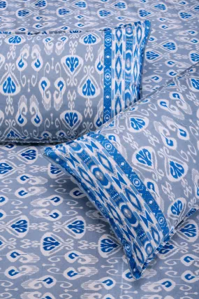 Ikkat Dionne Blue Cotton Bedsheet