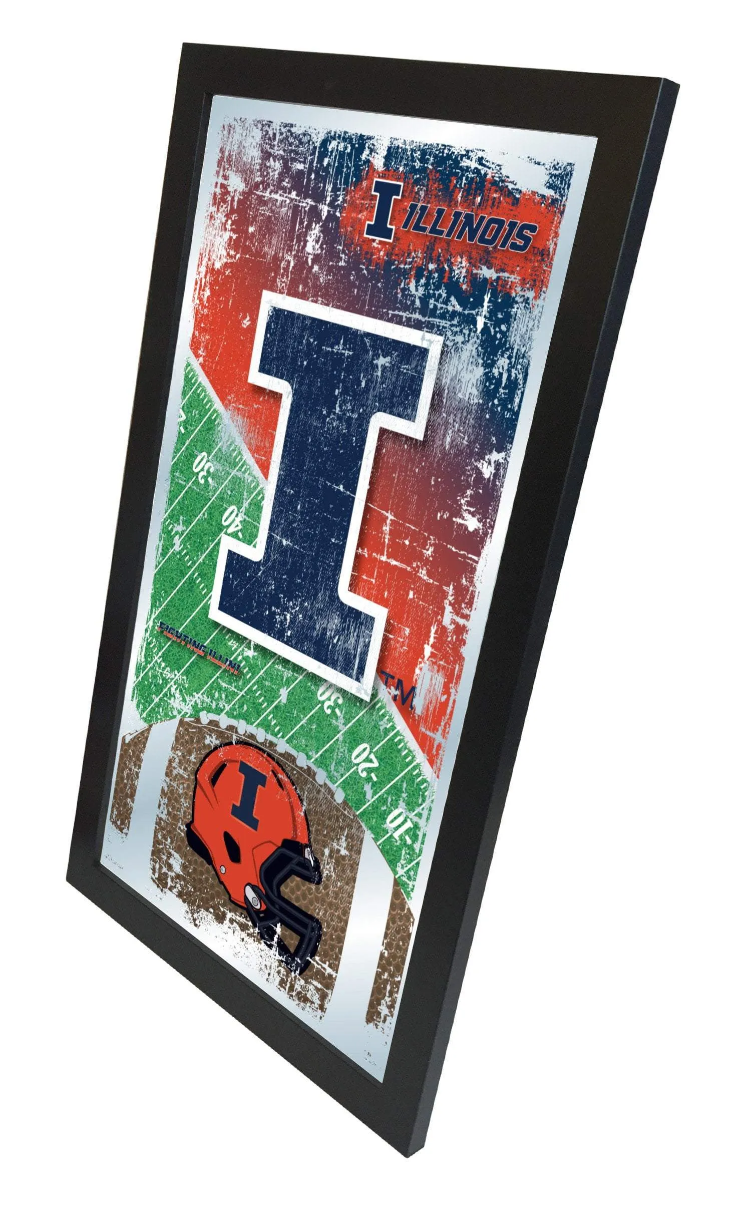 Illinois Fighting Illini HBS Football Framed Hanging Glass Wall Mirror (26"x15")