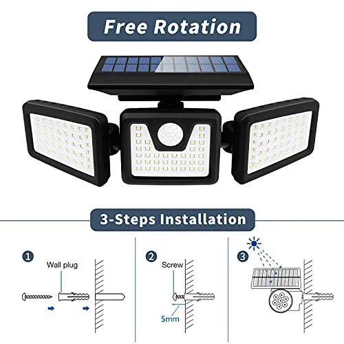 INCX Solar Outdoor Lights with Motion Sensor, 3 Heads Security Lights Solar Powered, 118 LED Flood Light Motion Detected Spotlight for Garage Yard Entryways Patio, IP65 Waterproof 2 Pack