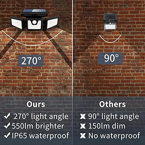 INCX Solar Outdoor Lights with Motion Sensor, 3 Heads Security Lights Solar Powered, 118 LED Flood Light Motion Detected Spotlight for Garage Yard Entryways Patio, IP65 Waterproof 2 Pack