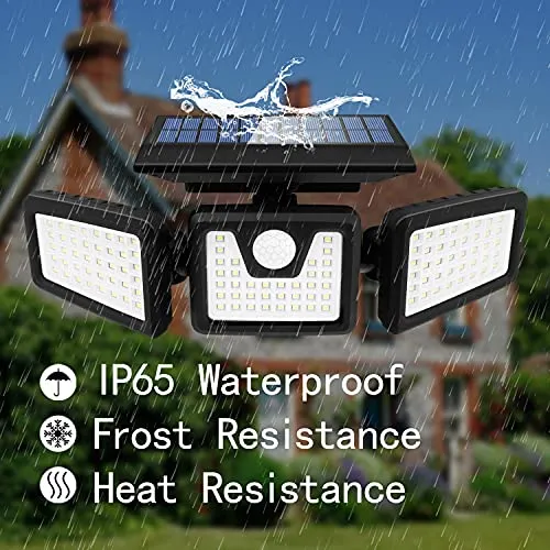 INCX Solar Outdoor Lights with Motion Sensor, 3 Heads Security Lights Solar Powered, 118 LED Flood Light Motion Detected Spotlight for Garage Yard Entryways Patio, IP65 Waterproof 2 Pack