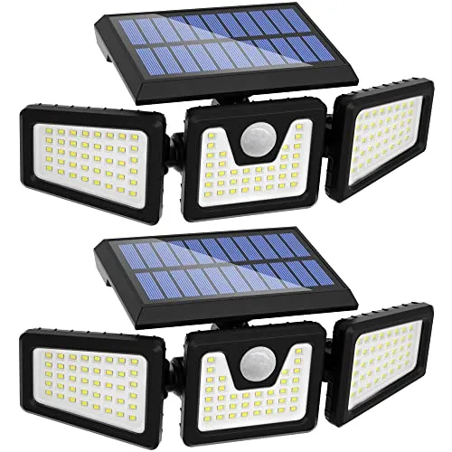 INCX Solar Outdoor Lights with Motion Sensor, 3 Heads Security Lights Solar Powered, 118 LED Flood Light Motion Detected Spotlight for Garage Yard Entryways Patio, IP65 Waterproof 2 Pack