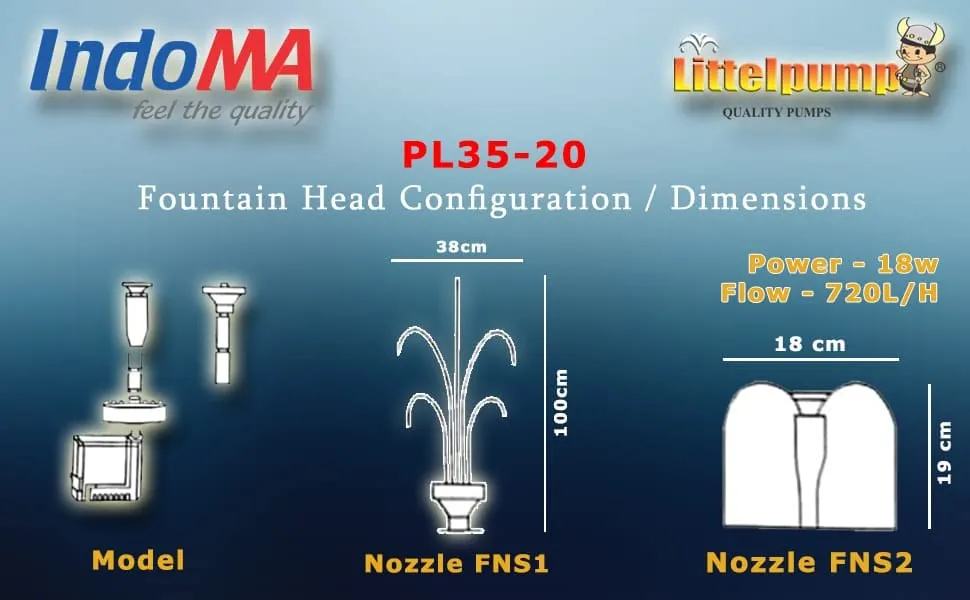 Indoma Mini Fountain Pump, nozzles and Three Colors LED Lights, PL35-20