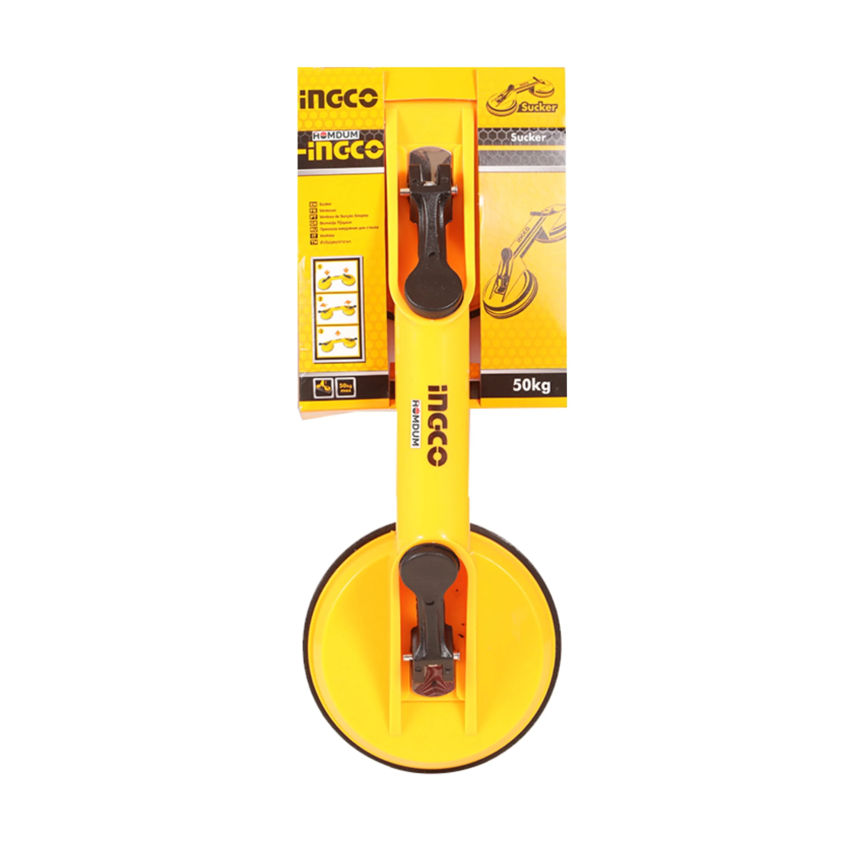 Ingco 4.8” Lifting Suction Cup Plate Double/Two Handle Locking (2 claw) Sucker Flat Gripper for Lifting Mirror/Tiles/Granite slab, Fiber glass, Heavy Duty Glass Lifter/car Dent Puller.