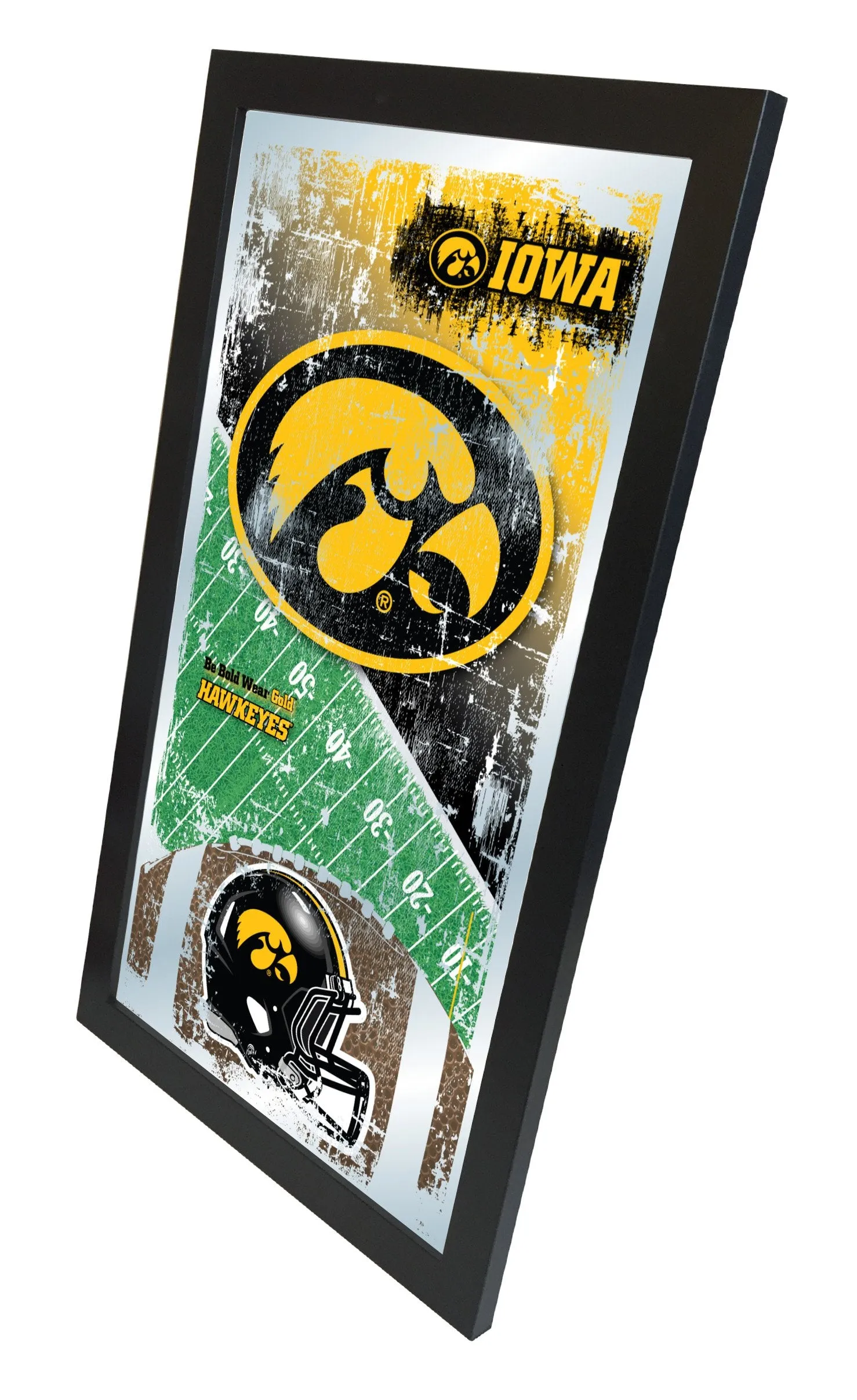 Iowa Hawkeyes HBS Black Football Framed Hanging Glass Wall Mirror (26"x15")