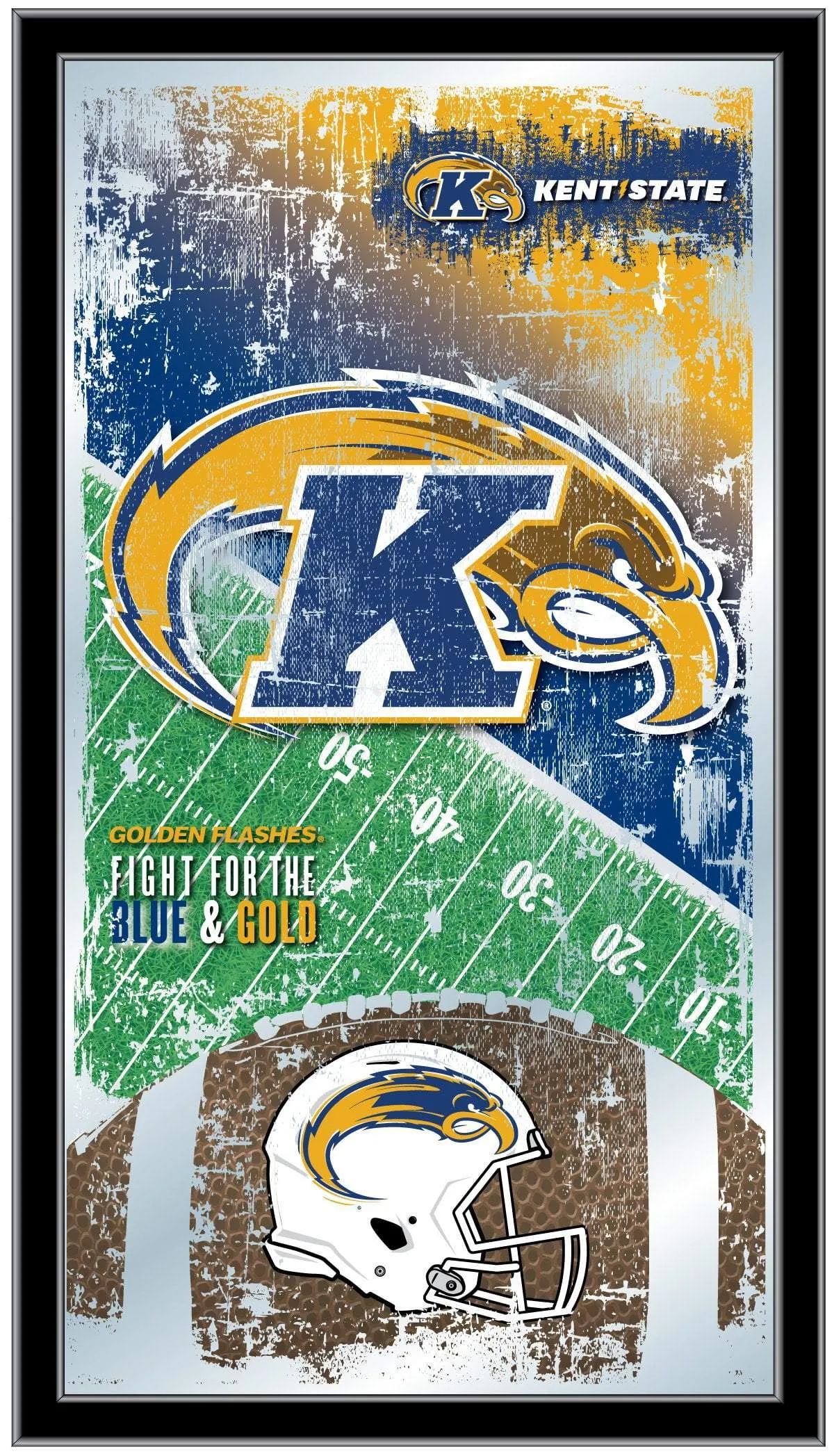 Kent State Golden Flashes HBS Football Framed Hang Glass Wall Mirror (26"x15")