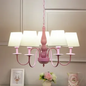 Kids Tapered Shade Chandelier - 5-Head Metal Light in Pink & White for Kindergarten