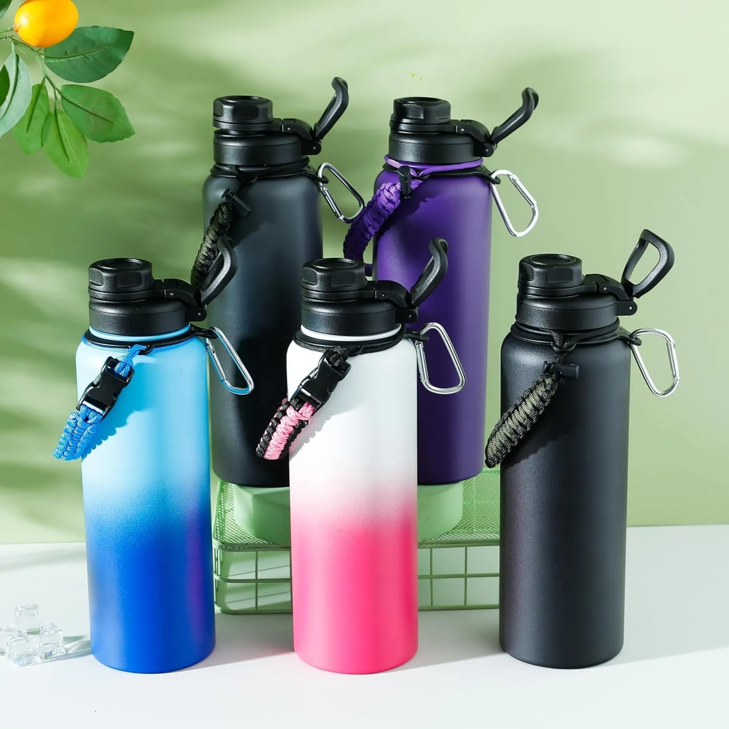 Kuber Industries Water Bottle | Steel Water Bottle for Daily Use | Vacuum Insulated Flask Water Bottle with Rope | Hot & Cold Water Bottle | 1200 ML | LX-230612 | Pack of 4 | Purple