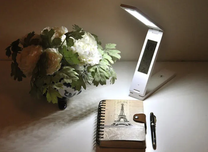 LED Foldable Desk Table Lamp with Digital Calendar, Alarm Clock and Temperature Display