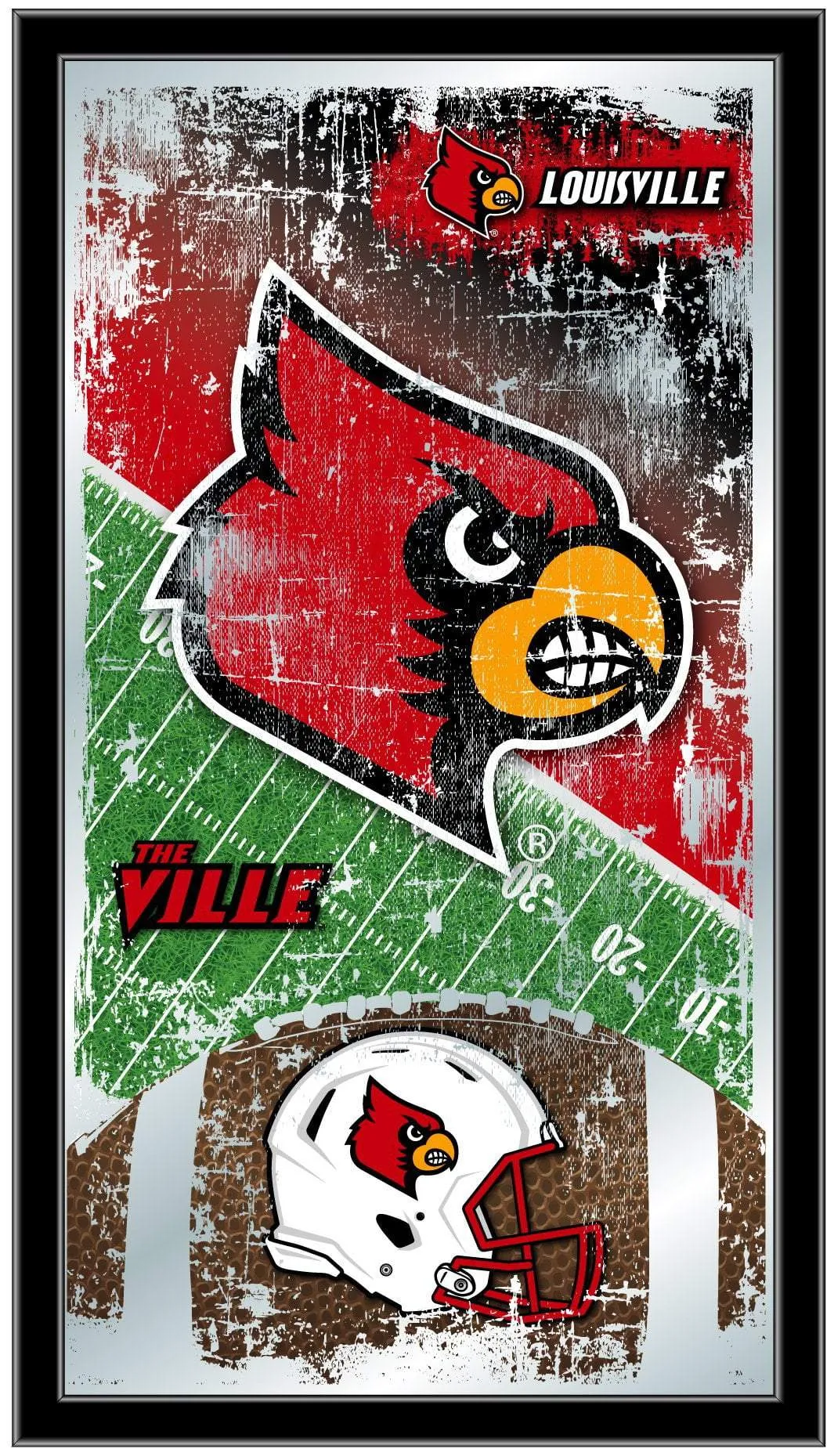 Louisville Cardinals HBS Football Framed Hanging Glass Wall Mirror (26"x15")