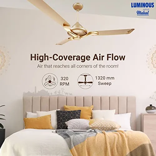 Luminous Jaipur Mahal 1320mm Designer Ceiling Fan for Home and Office (2 Year Warranty, Thar Gold)