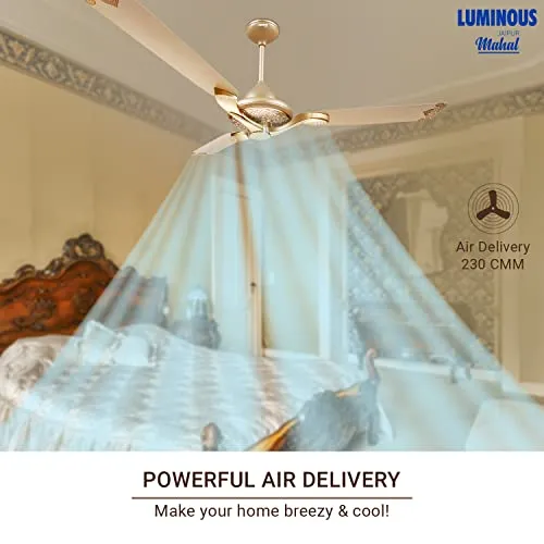 Luminous Jaipur Mahal 1320mm Designer Ceiling Fan for Home and Office (2 Year Warranty, Thar Gold)