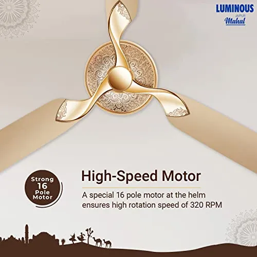 Luminous Jaipur Mahal 1320mm Designer Ceiling Fan for Home and Office (2 Year Warranty, Thar Gold)