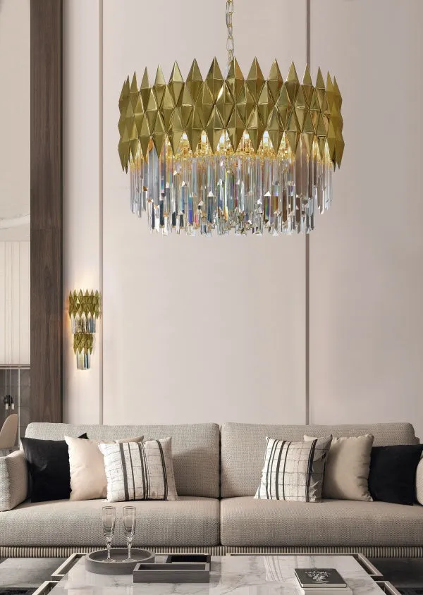 Luxury 1/2-Tier Round/Rectangular Gold Finish Crystal Chandelier for Living Room/Bedroom