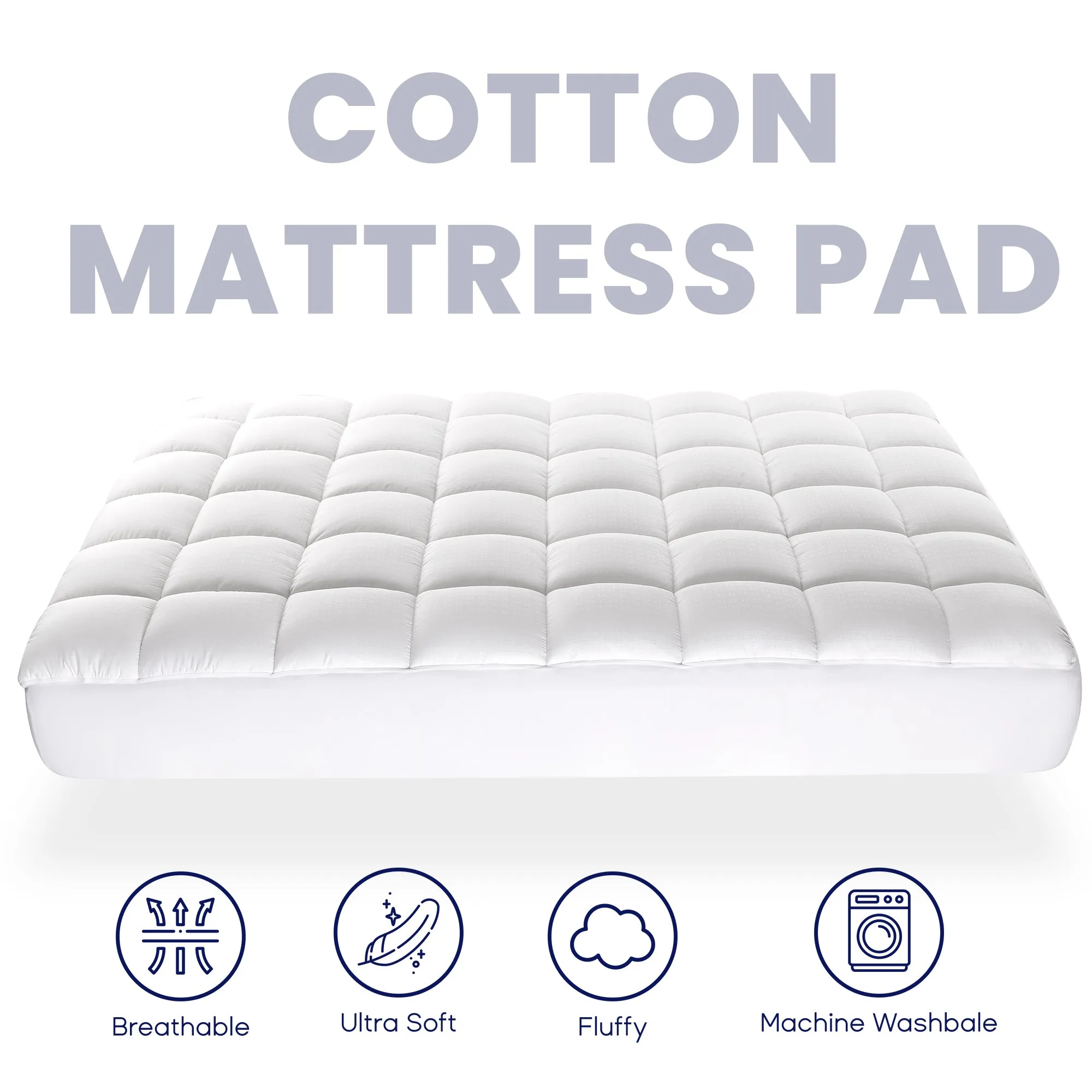 Luxury Thick Cotton Mattress Pad White Soft