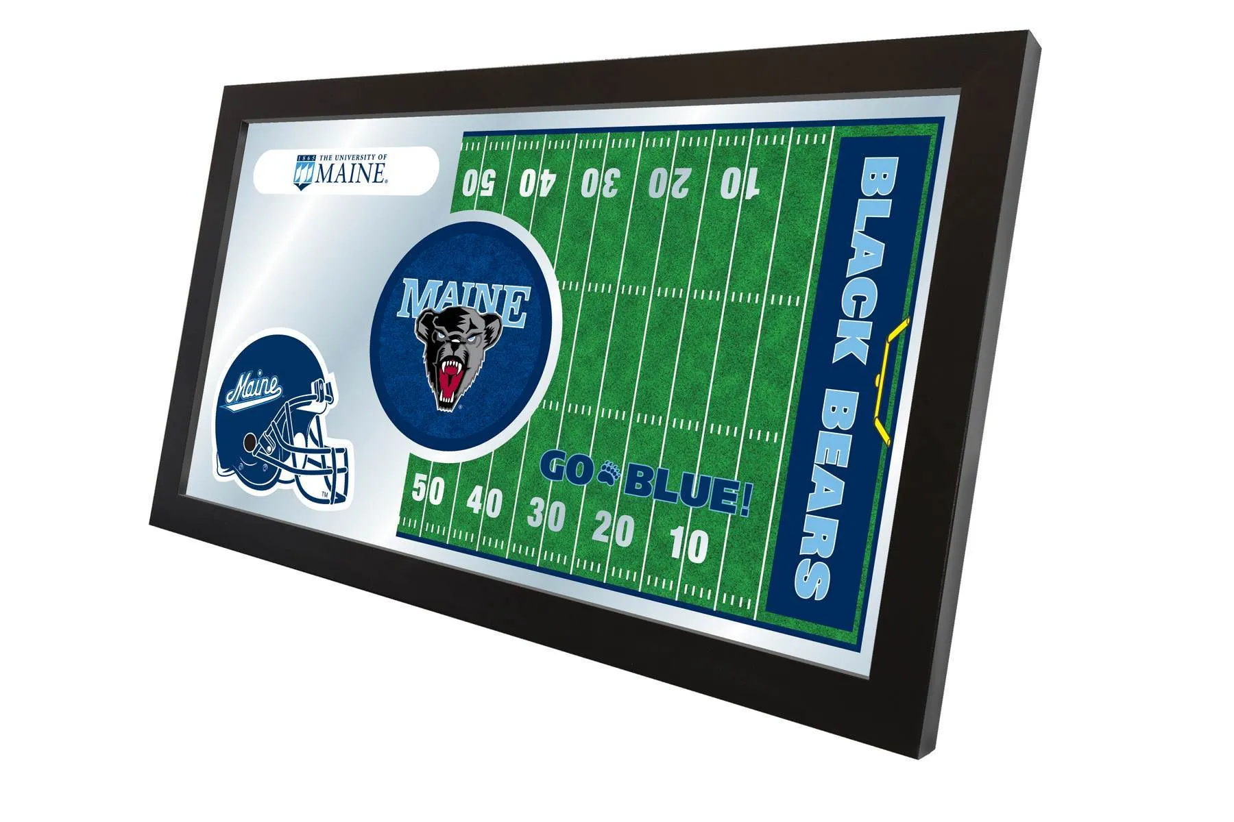 Maine Black Bears HBS Football Framed Hanging Glass Wall Mirror (26"x15")