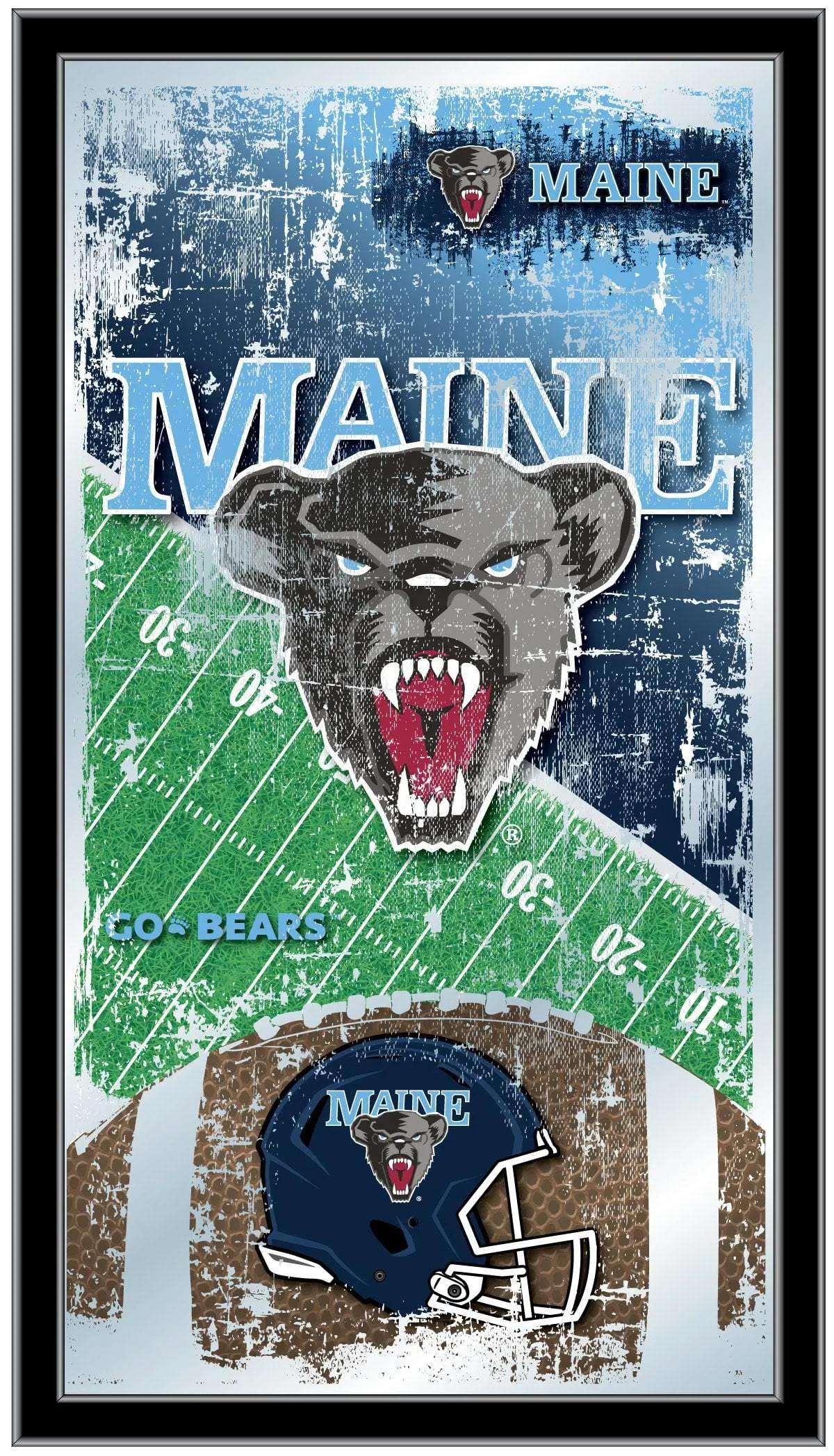 Maine Black Bears HBS Football Framed Hanging Glass Wall Mirror (26"x15")