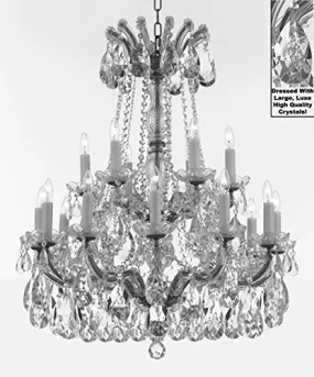 Maria Theresa Chandelier Crystal Lighting Fixture Pendant Ceiling Lamp With Large Luxe Diamond Cut Crystals H30" X W28" -Good For Dining Room Foyer Entryway Family Living Room - A83-Cs/B90/152/18Dc