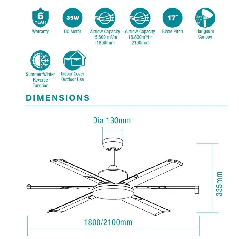 Martec Albatross 84" DC Ceiling Fan With Remote - White