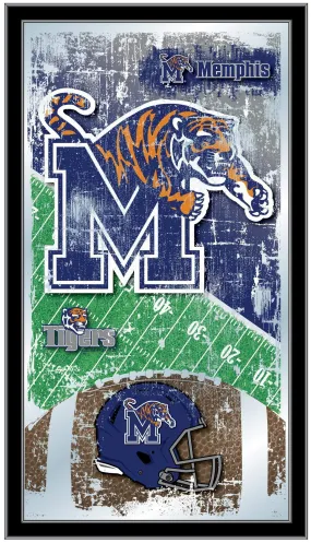 Memphis Tigers HBS Blue Football Framed Hanging Glass Wall Mirror (26"x15")