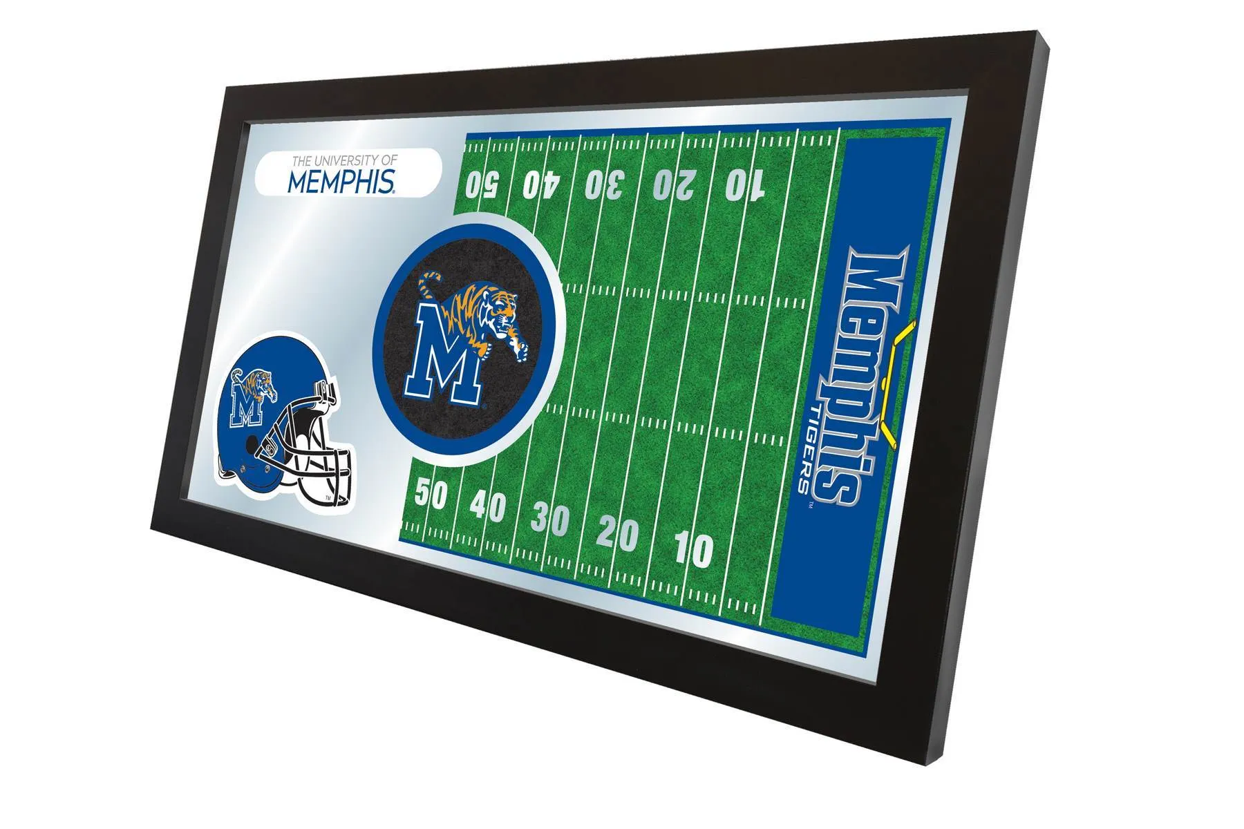 Memphis Tigers HBS Blue Football Framed Hanging Glass Wall Mirror (26"x15")