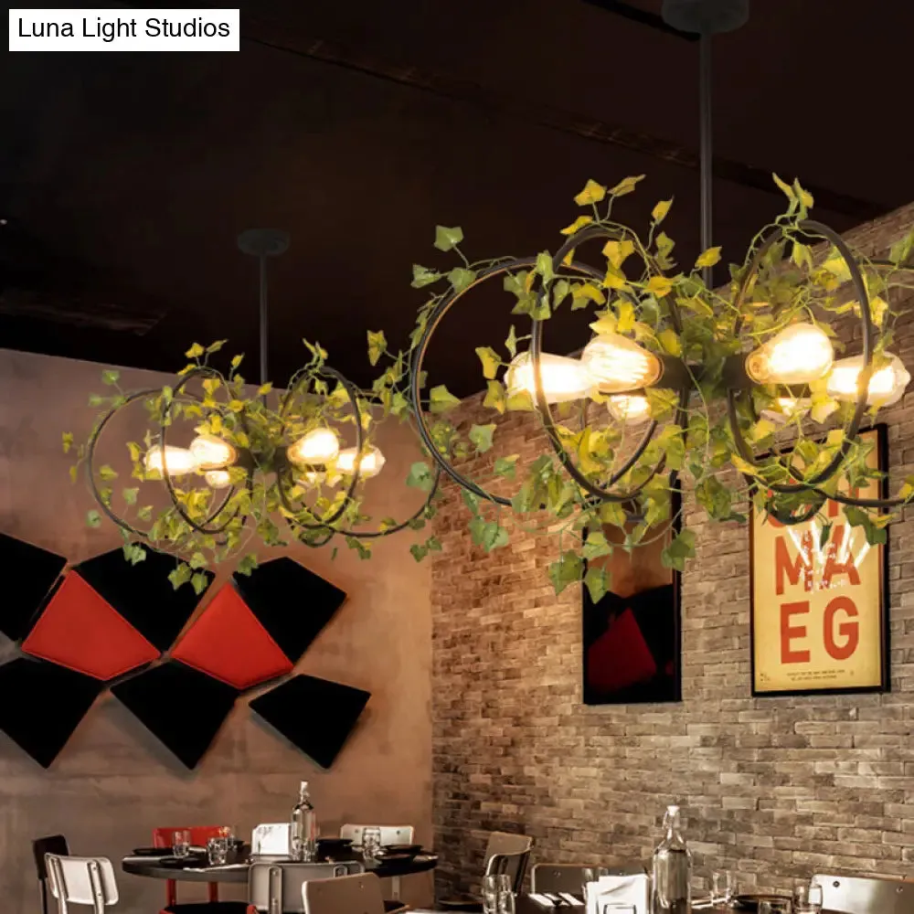 Metallic 6-Light Chandelier with Green Plant Deco for Farm Style Dining Room