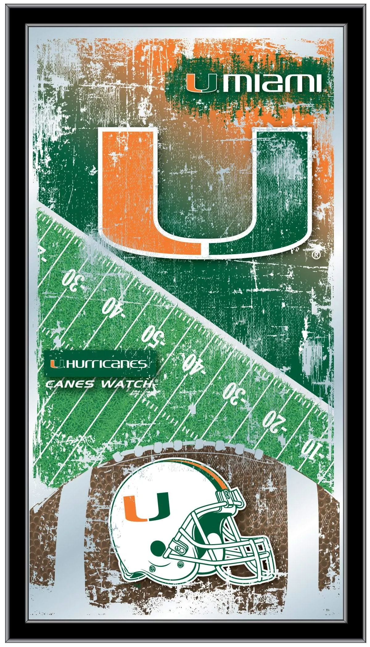 Miami Hurricanes HBS Football Framed Hanging Glass Wall Mirror (26"x15")