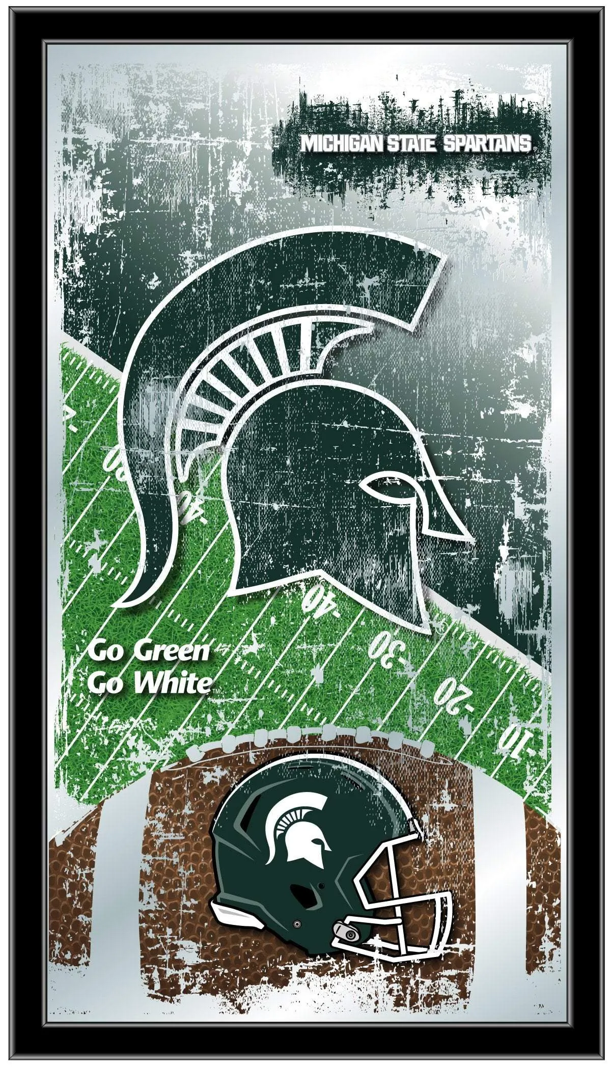 Michigan State Spartans HBS Football Framed Hanging Glass Wall Mirror (26"x15")