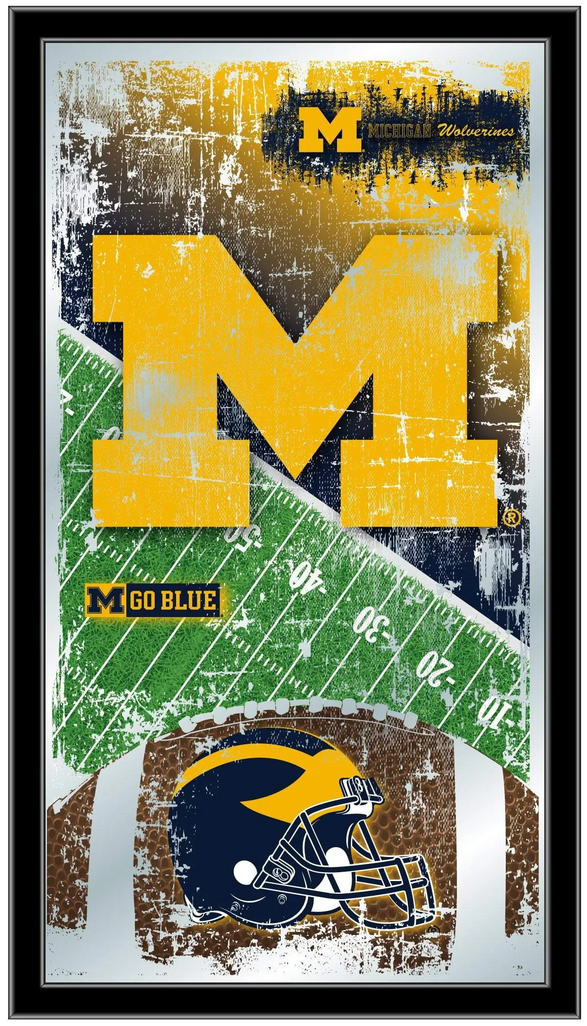 Michigan Wolverines HBS Football Framed Hanging Glass Wall Mirror (26"x15")