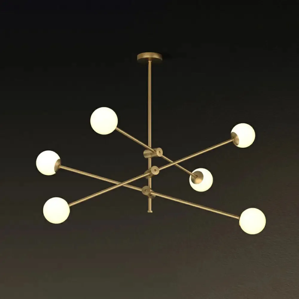 Minimalist Brass Finish Chandelier with Swivel Arm and Glass Shade