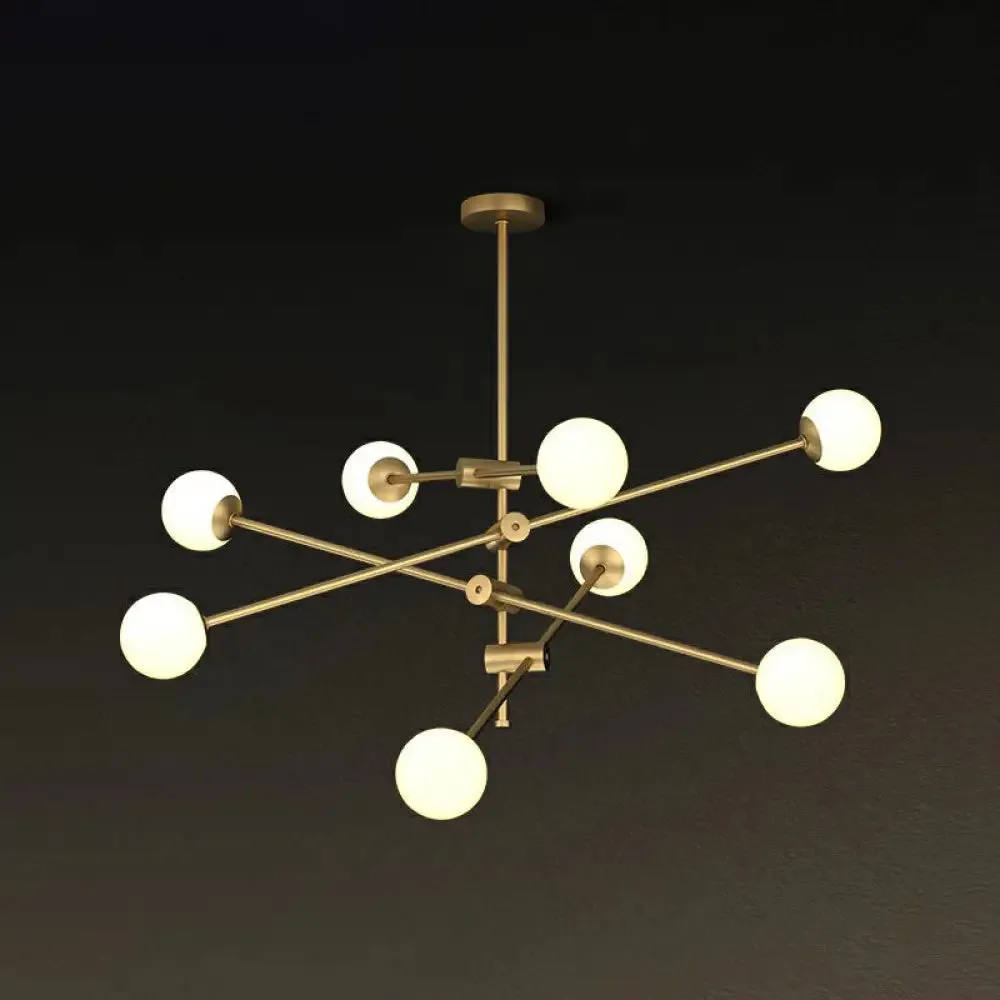 Minimalist Brass Finish Chandelier with Swivel Arm and Glass Shade