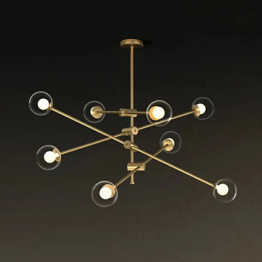 Minimalist Brass Finish Chandelier with Swivel Arm and Glass Shade