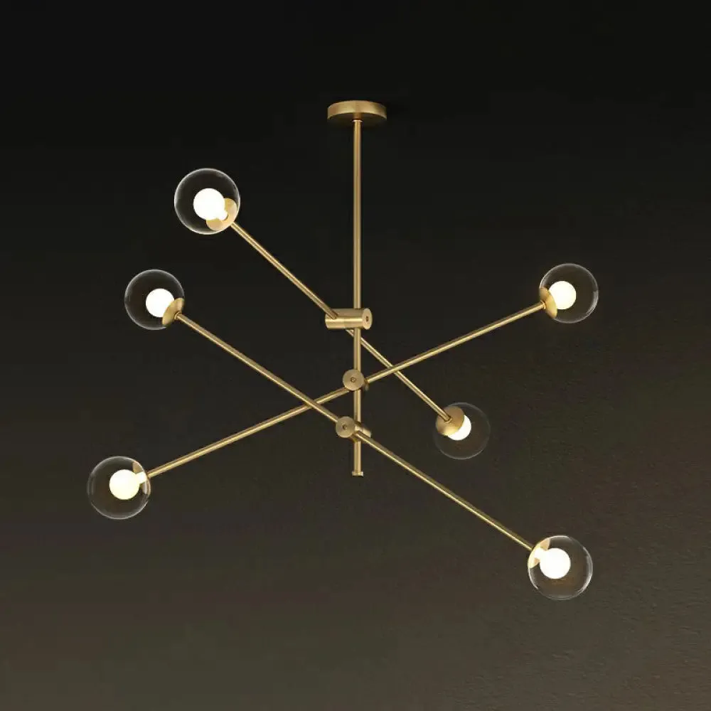 Minimalist Brass Finish Chandelier with Swivel Arm and Glass Shade