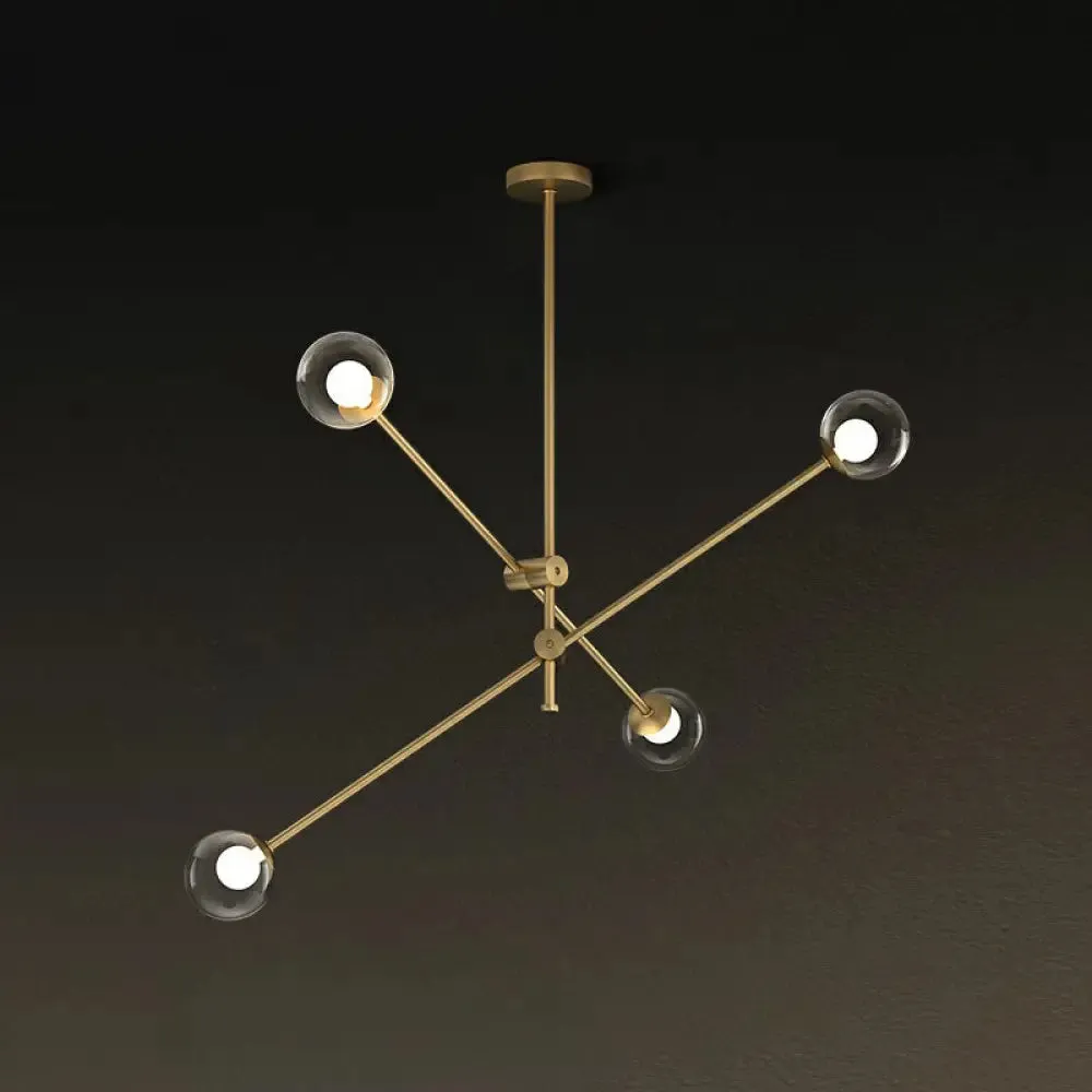 Minimalist Brass Finish Chandelier with Swivel Arm and Glass Shade