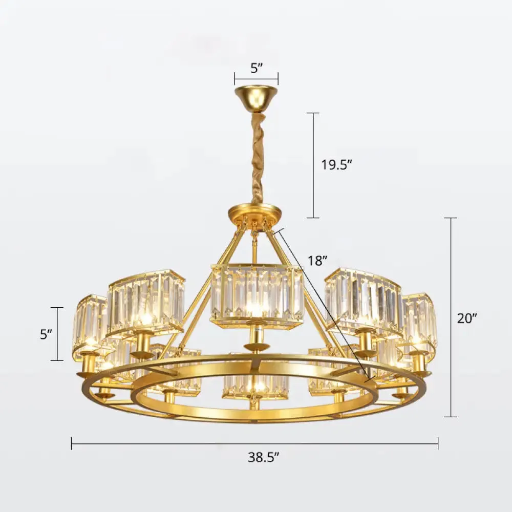 Minimalist Gold Circle Crystal Prism Chandelier for Restaurants