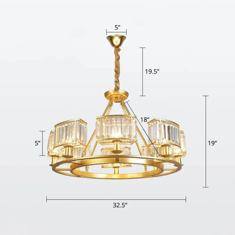 Minimalist Gold Circle Crystal Prism Chandelier for Restaurants