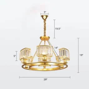 Minimalist Gold Circle Crystal Prism Chandelier for Restaurants