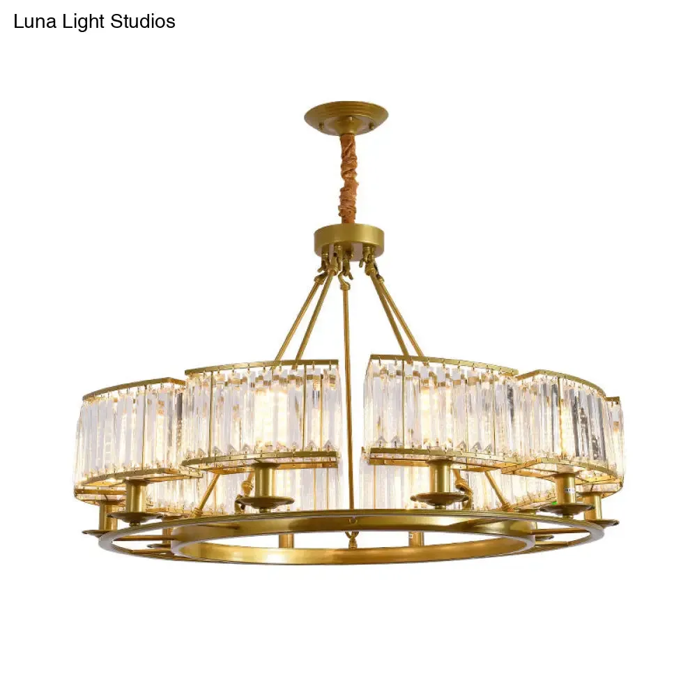 Minimalist Gold Circle Crystal Prism Chandelier for Restaurants