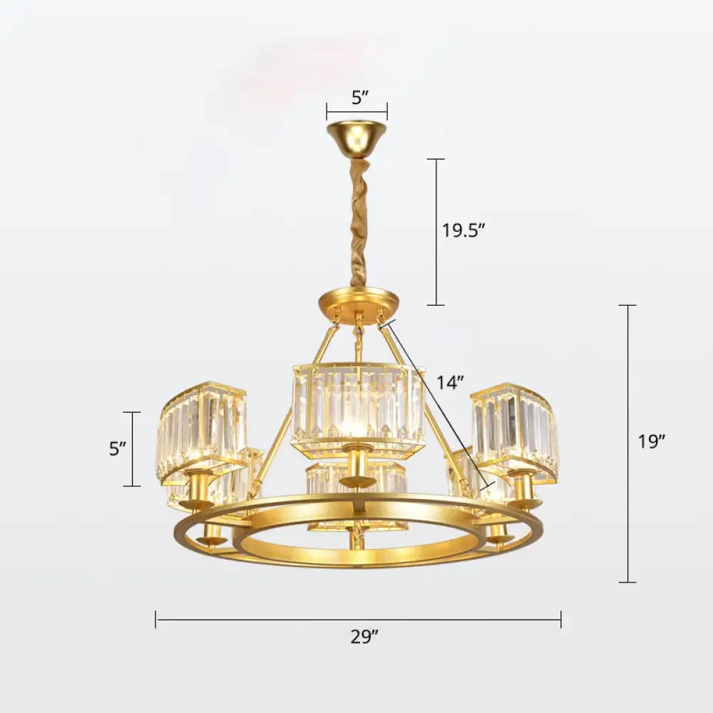 Minimalist Gold Circle Crystal Prism Chandelier for Restaurants